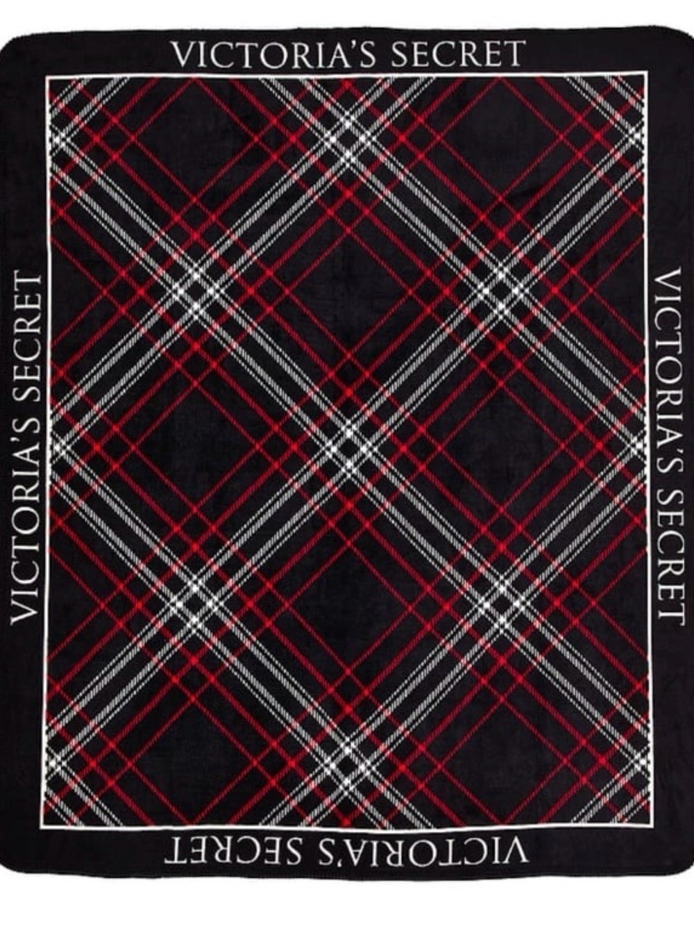 Victoria's Secret Black, Red & White Plaid Plush Throw